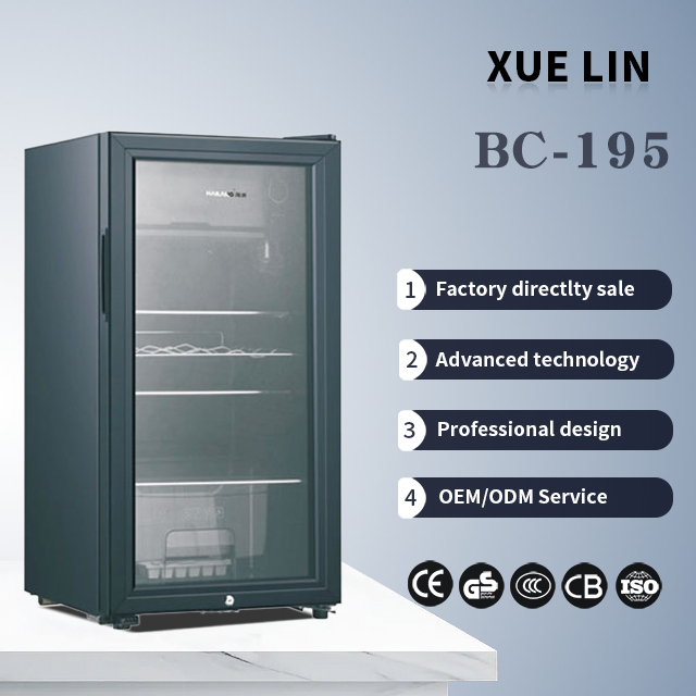 XUELIN ODM OEM 195L Mini Fridge Portable Moveable Glass Door Drinks Cabinet Refrigerator Small For Bedroon Car  SkinCare