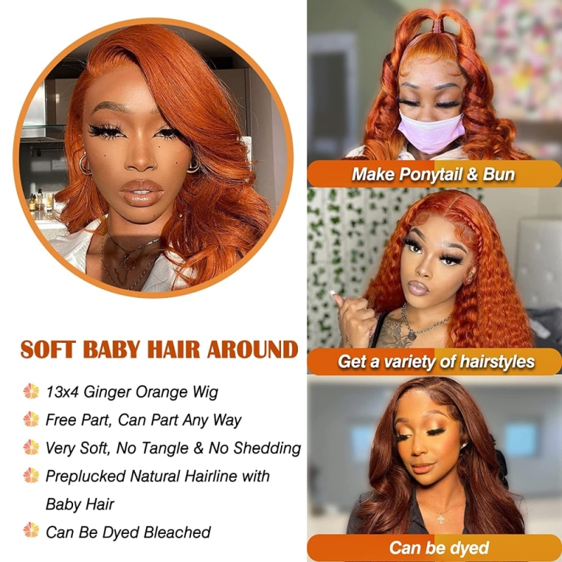 FORIS HAIR Ginger 350 13X4 Transparent Lace Front Wig Brazilian Body Wave Virgin Human Hair