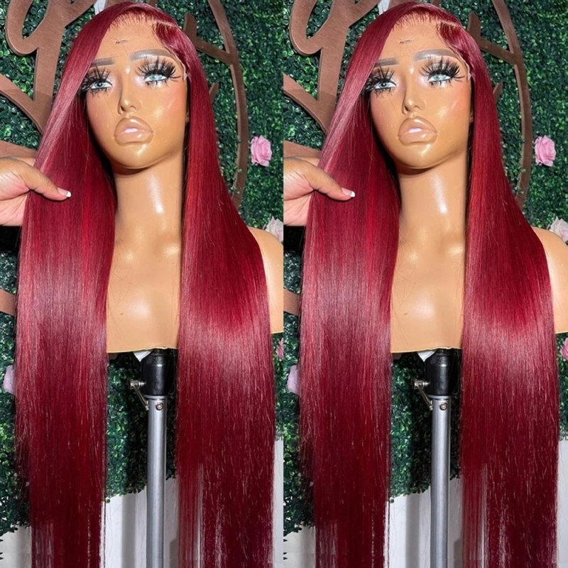 FORIS HAIR 99J 13X4 Transparent Lace Front Wig Brazilian Straight Virgin Human Hair