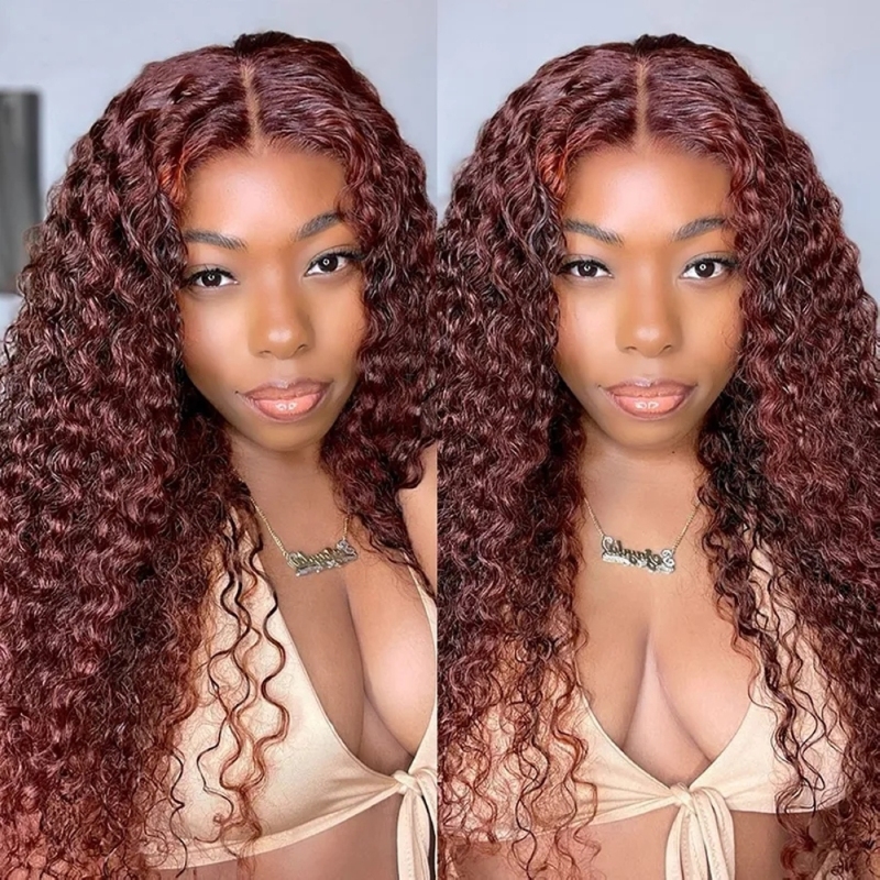 FORIS HAIR Reddish Brown 13X4 Transparent Lace Front Wig Brazilian Deep Wave Virgin Human Hair