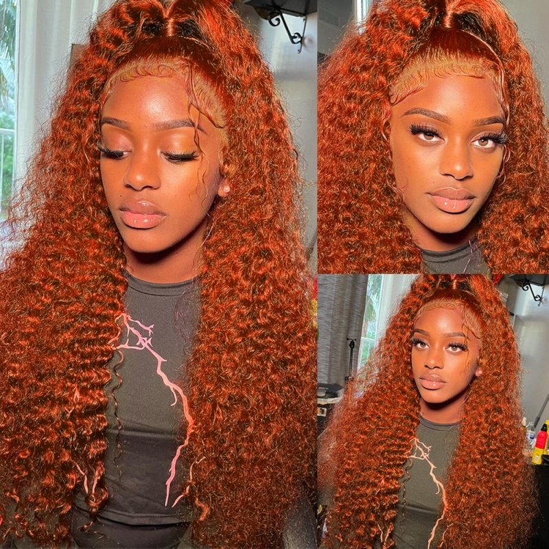 FORIS HAIR Ginger 350 13X4 Transparent Lace Front Wig Brazilian Deep Wave Virgin Human Hair