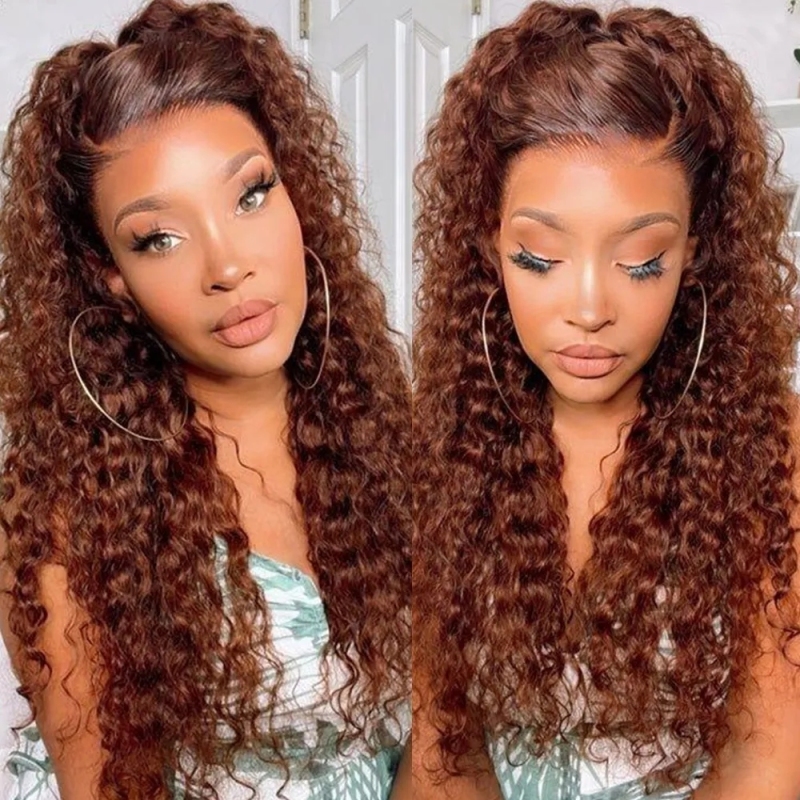 FORIS HAIR Reddish Brown 13X4 Transparent Lace Front Wig Brazilian Deep Wave Virgin Human Hair