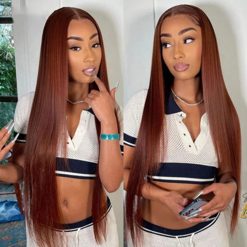 FORIS HAIR Redddish Brown 13X4 Transparent Lace Front Wig Brazilian Straight Virgin Human Hair