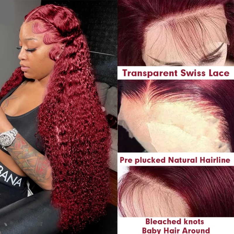 FORIS HAIR 99J 13X4 Transparent Lace Front Wig Brazilian Deep Wave Virgin Human Hair