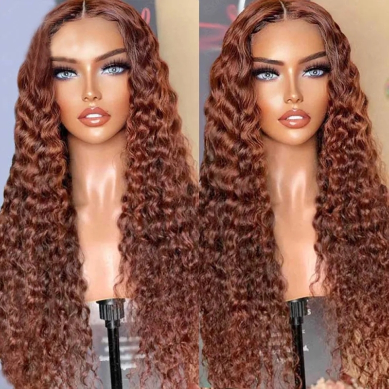 FORIS HAIR Reddish Brown 13X4 Transparent Lace Front Wig Brazilian Deep Wave Virgin Human Hair