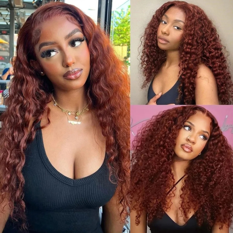 FORIS HAIR Reddish Brown 13X4 Transparent Lace Front Wig Brazilian Deep Wave Virgin Human Hair