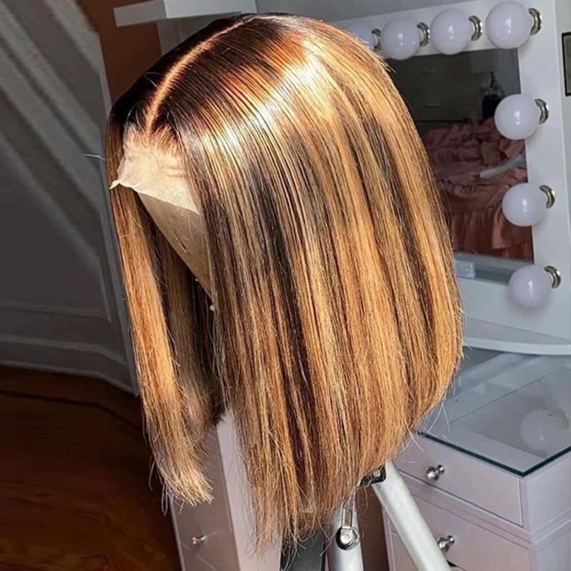 FORIS HAIR Highlight HD Transparent Straight Virgin Human Hair 180% Density Short Bob Lace Wig