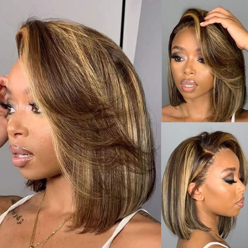 FORIS HAIR Highlight HD Transparent Straight Virgin Human Hair 180% Density Short Bob Lace Wig