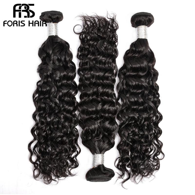 FORIS HAIR Water Wave Virgin Human Hair Extensions 4 Bundles Natural Color