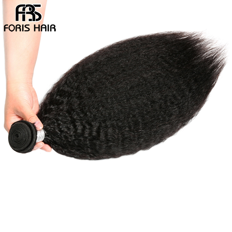 FORIS HAIR Kinky Straight Virgin Human Hair Extensions 4 Bundles Natural Color