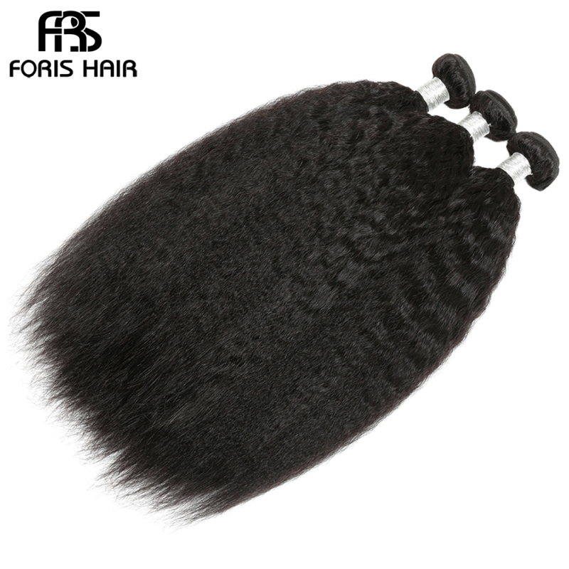 FORIS HAIR Kinky Straight Virgin Human Hair Extensions 3 Bundles Natural Color