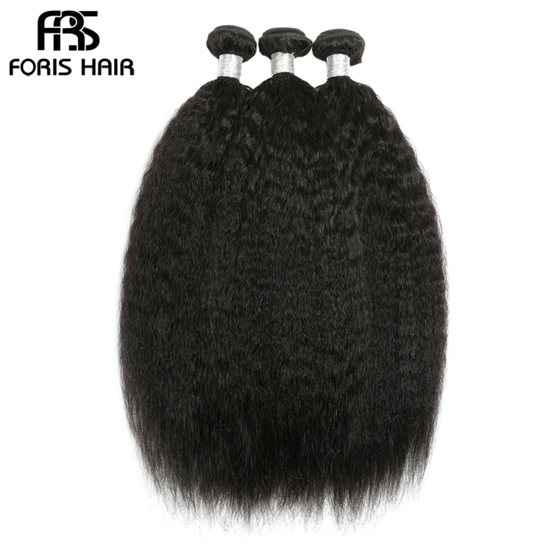 FORIS HAIR Kinky Straight Virgin Human Hair Extensions 4 Bundles Natural Color