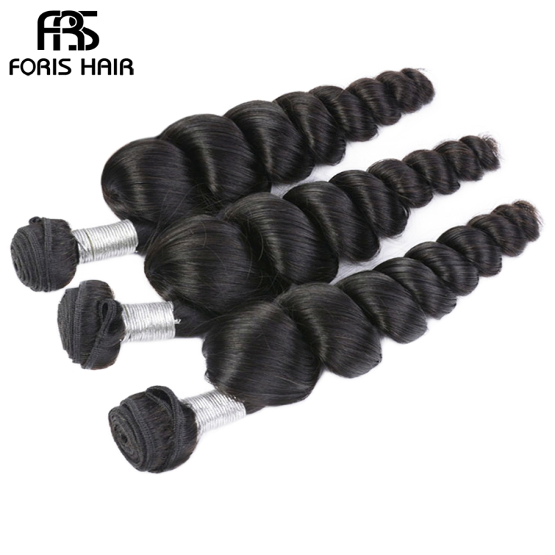 FORIS HAIR Loose Wave Virgin Human Hair Extensions 3 Bundles Natural Color