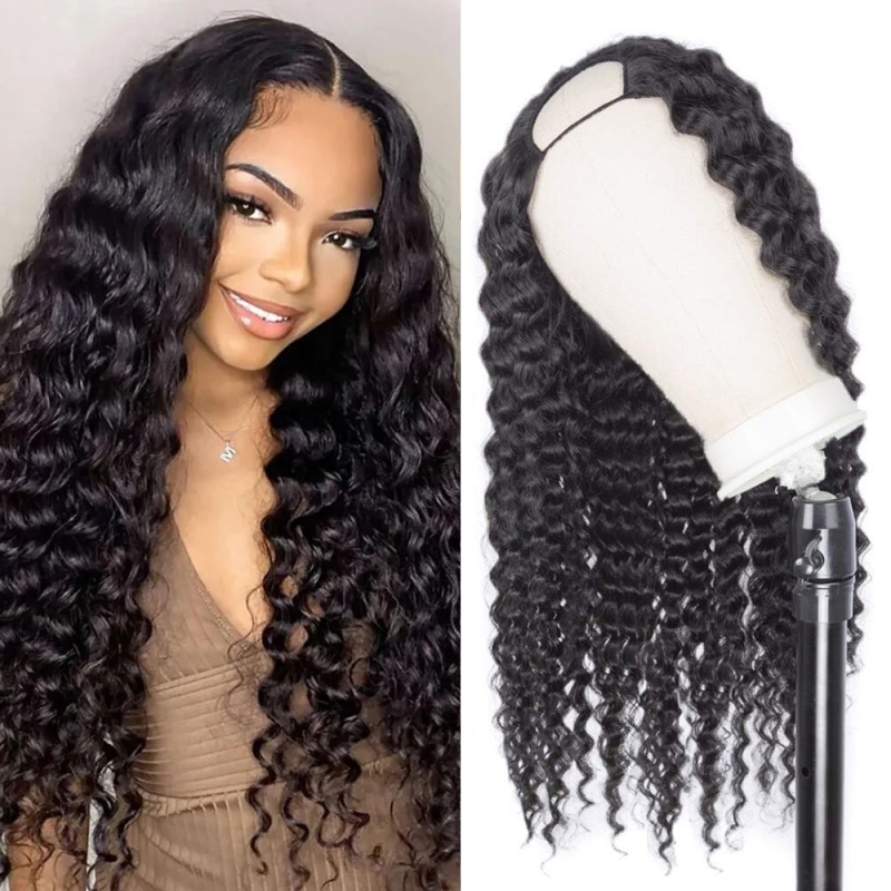 FORIS HAIR U V Part Deep Wave Virgin Human Hair Wig