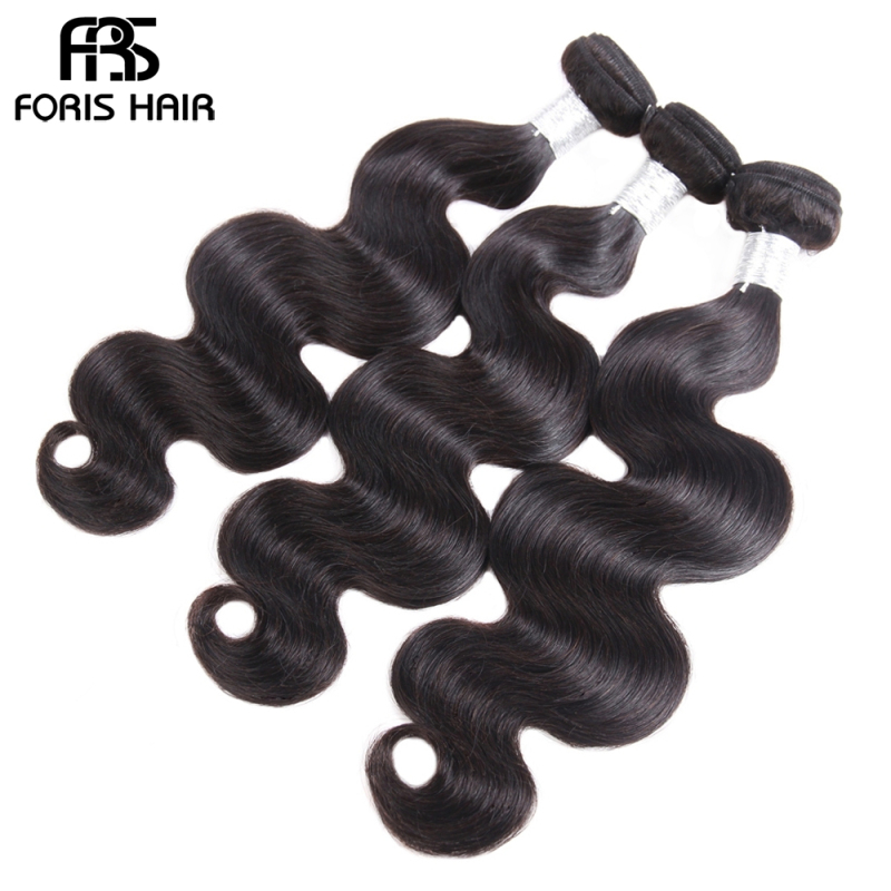 FORIS HAIR Brazilian Body Wave Virgin Hair 3 Bundles With Lace Frontal Closure Natural Color