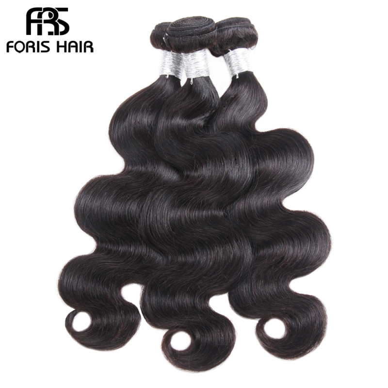 FORIS HAIR Brazilian Body Wave Virgin Hair 3 Bundles With Lace Frontal Closure Natural Color
