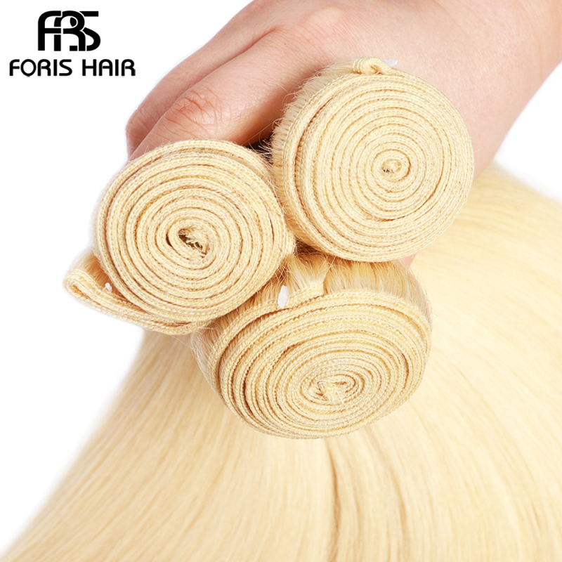 FORIS HAIR 613 Blonde Color Brazilian Straight Virgin Human Hair Extensions 3 Bundles