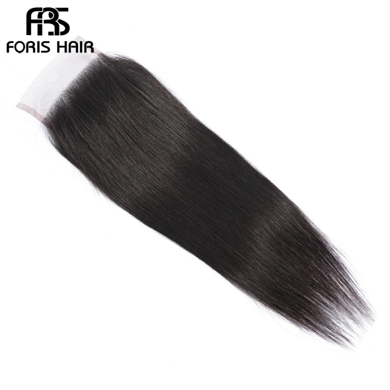 FORIS HAIR Brazilian Straight Virgin Hair 3 Bundles With Lace Closure  Natural Color