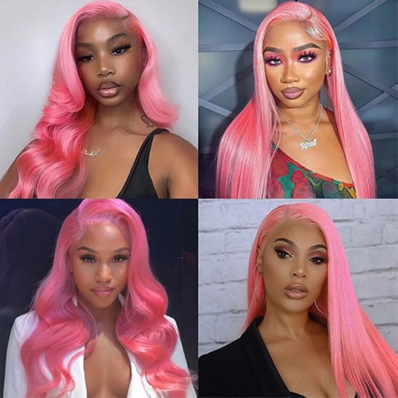 FORIS HAIR Pink 13X4 Transparent Lace Front Wig Brazilian Body Wave Virgin Human Hair