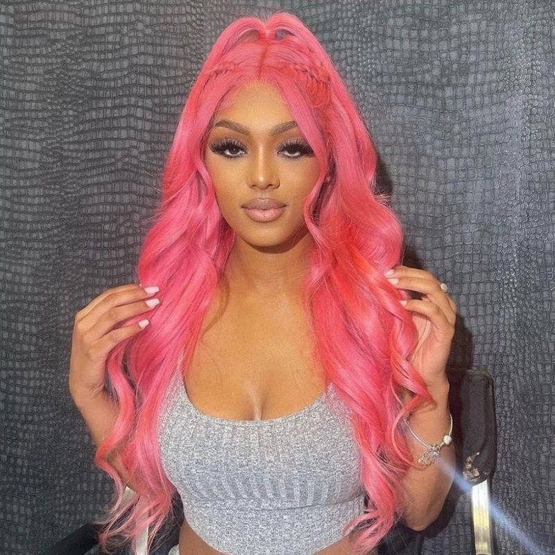 FORIS HAIR Pink 13X4 Transparent Lace Front Wig Brazilian Body Wave Virgin Human Hair