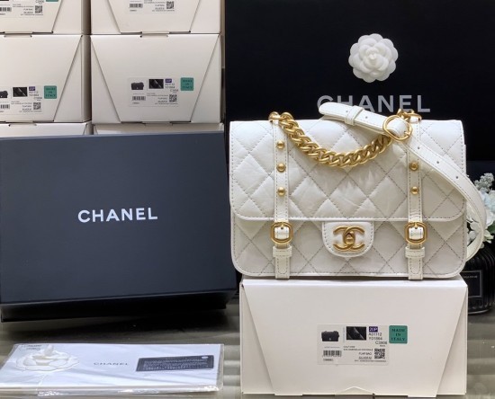 Chanel Co Co Shoulder Bag Gold Chain White For Women 9.8in/25cm