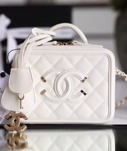 Chanel Vanity Case Bag Gold Toned Hardware For Women 6.6in/17cm