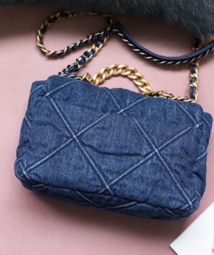 Chanel 19 Handbag Denim Blue For Women, Women’s Flap Bag, Shoulder And Crossbody Bags 10.1in/26cm