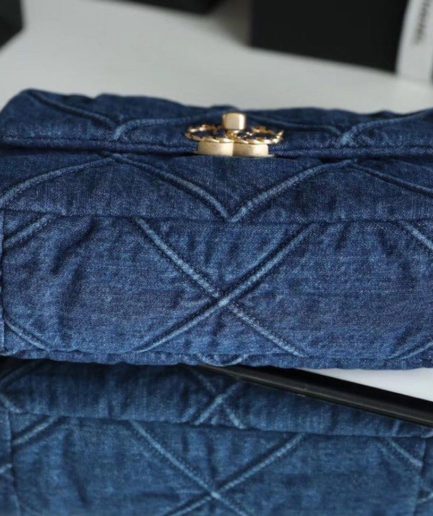 Chanel 19 Handbag Denim Blue For Women, Women’s Flap Bag, Shoulder And Crossbody Bags 10.1in/26cm