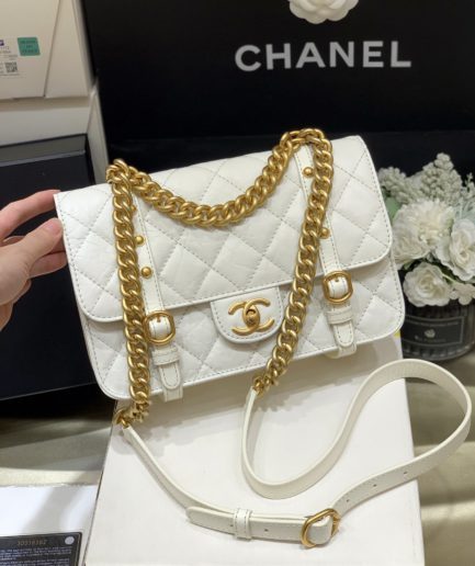 Chanel Co Co Shoulder Bag Gold Chain White For Women 9.8in/25cm