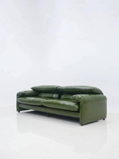 Mid century full leather Three seat sofa
