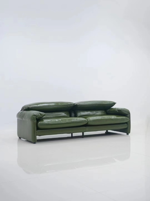 Mid century full leather Three seat sofa