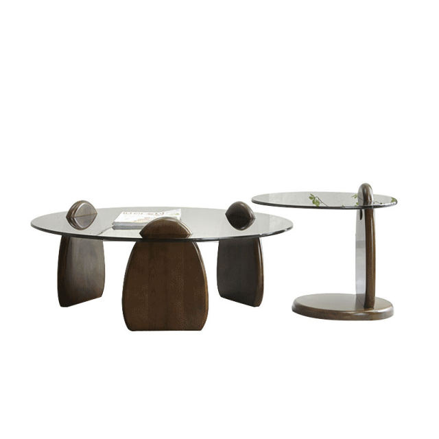 Gray round coffee table set