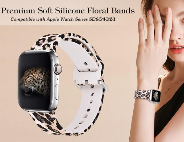 Printed Flower Bands Compatible with Apple Watch 49mm 45mm 44mm 42mm 41mm 40mm 38mm, Soft Silicone Pattern Straps for iWatch Series 8/7/6/5/4/3/2/1/SE for Women
