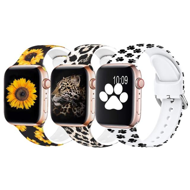 Printed Flower Bands Compatible with Apple Watch 49mm 45mm 44mm 42mm 41mm 40mm 38mm, Soft Silicone Pattern Straps for iWatch Series 8/7/6/5/4/3/2/1/SE for Women