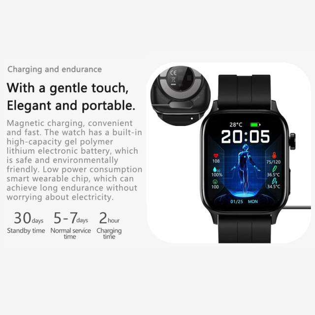 2023 New Arrival Hot Sell Blood Glucose Smart Watch PPG ECG Body Temperature Blood Oxygen Health Care IP67 High Definition BT Call Fitness Tracker