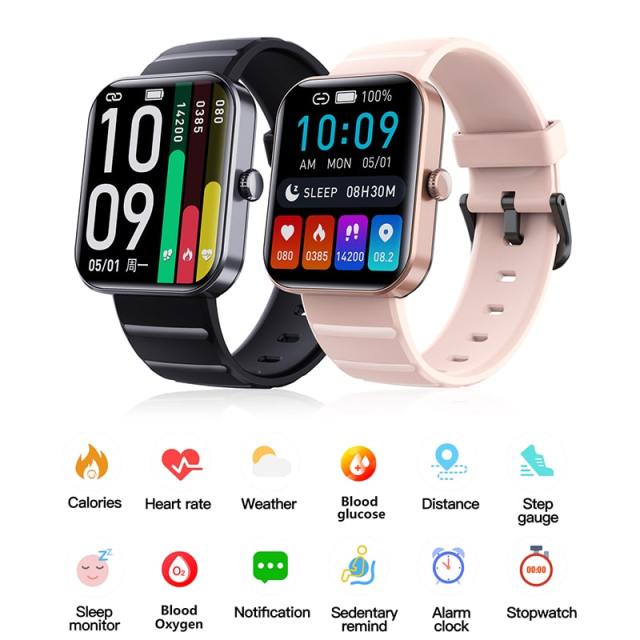 2023 New 1.90" Square Screen Fitness Tracker with Answer/Make Calls, IP68 Waterproof Blood Glucose Bluetooth Smart Watches for Men Women