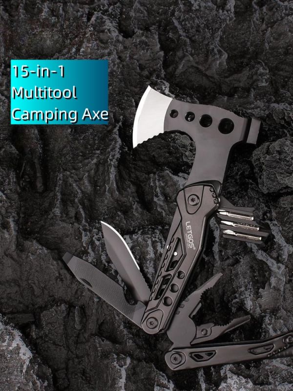 15 In 1 Multitool Camping Axe Pliers Outdoor Camping Fire Making Tool Folding Knife Pliers Hammer Portable Life Saving Axe