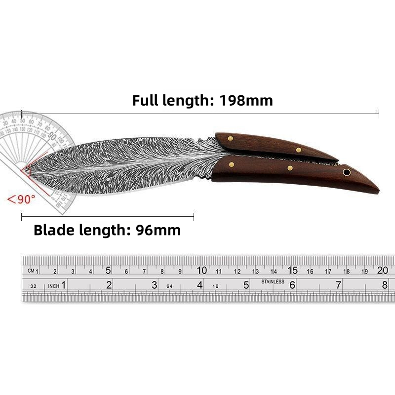 Feather Damascus Pattern Rosewood Tactical Knife