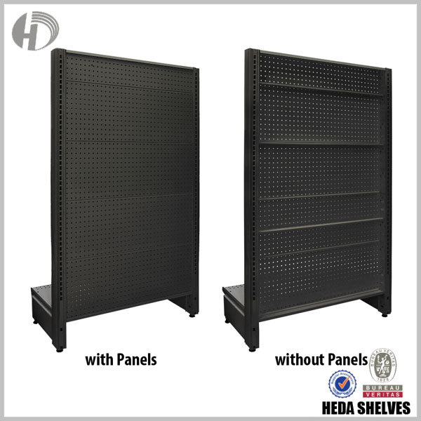 Black Gondola Shelving With Pegboard Panels