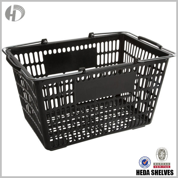 Plastic Supermarket Shopping Basket with Metal Handles