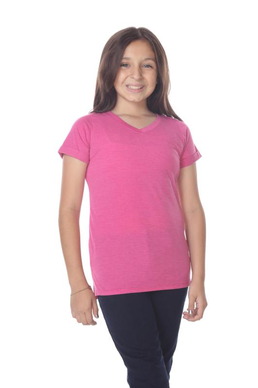 9017 Girls Rolled Cuff Short Sleeve V Neck Tee