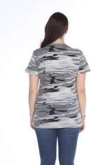 4003C Junior's Camo Print V-Neck Tee