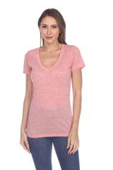 3803 Junior's Short Sleeve Poly Linen Deep V Neck Tee