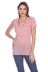 3803 Junior's Short Sleeve Poly Linen Deep V Neck Tee