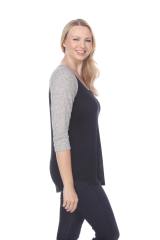 7454 LADIES POLY RAYON SLUB SCOOP NECK 3/4 SLEEVE RAGLAN