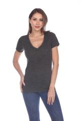 3803 Junior's Short Sleeve Poly Linen Deep V Neck Tee