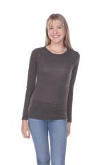3804 Junior's Poly Linen Long Sleeve Crewneck Tee