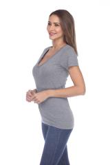 3203 Junior's Tri Blend Short Sleeve Deep V-Neck Tee
