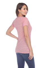 3803 Junior's Short Sleeve Poly Linen Deep V Neck Tee