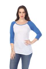 6054 Juniors Boat Neck 3/4 Sleeve Cotton Slub Raglan